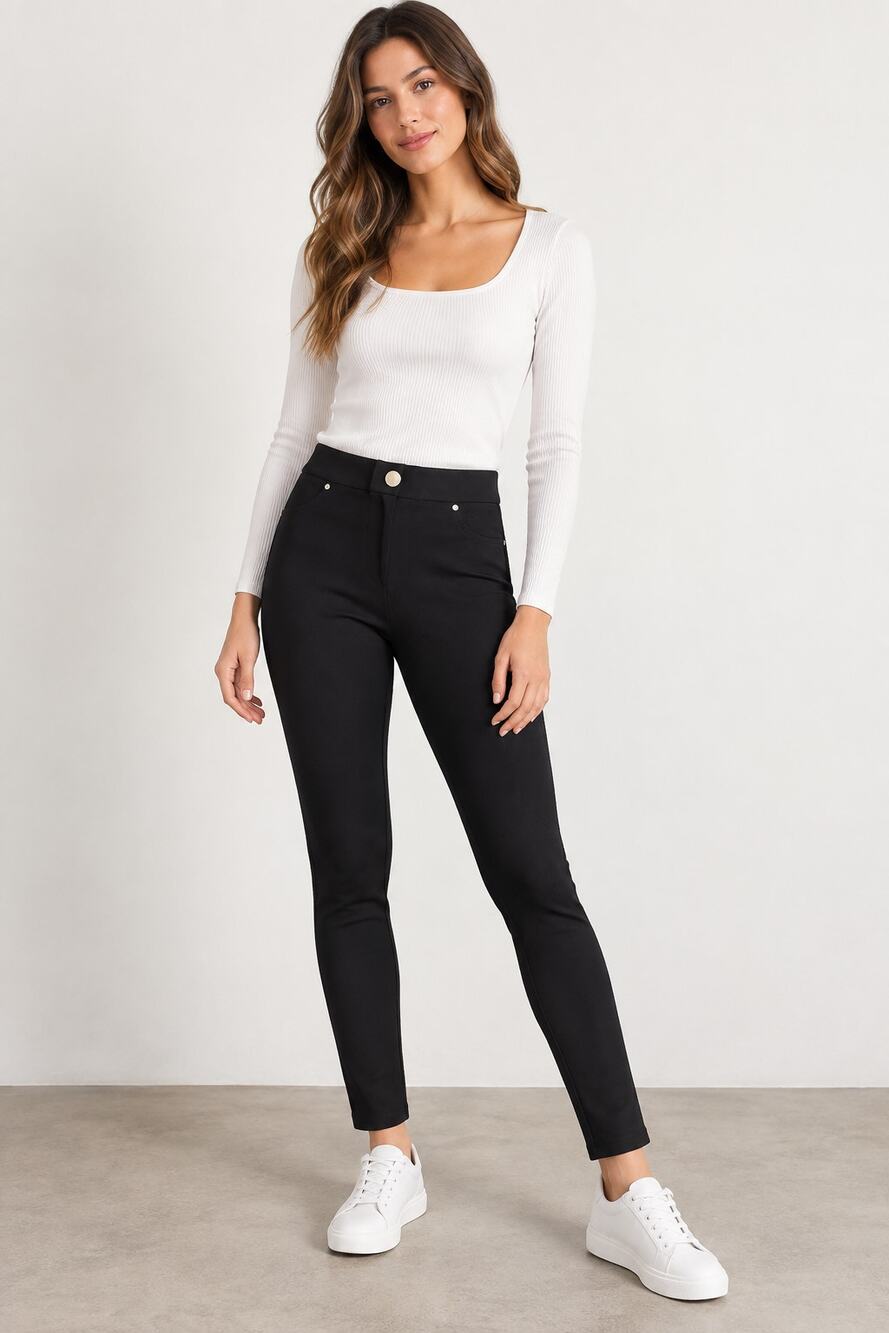 ZARA Black Stretch Legging Pants Faux Pockets Size Large